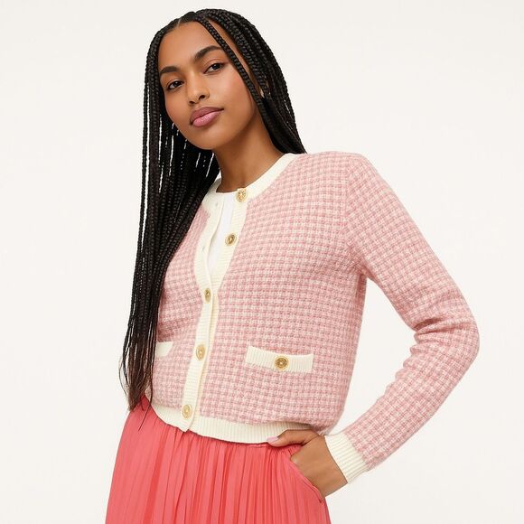 J Crew Factory Popcorn Stitch Lady Jacket Cardigan Sweater Size XS in Pink - Picture 2 of 11